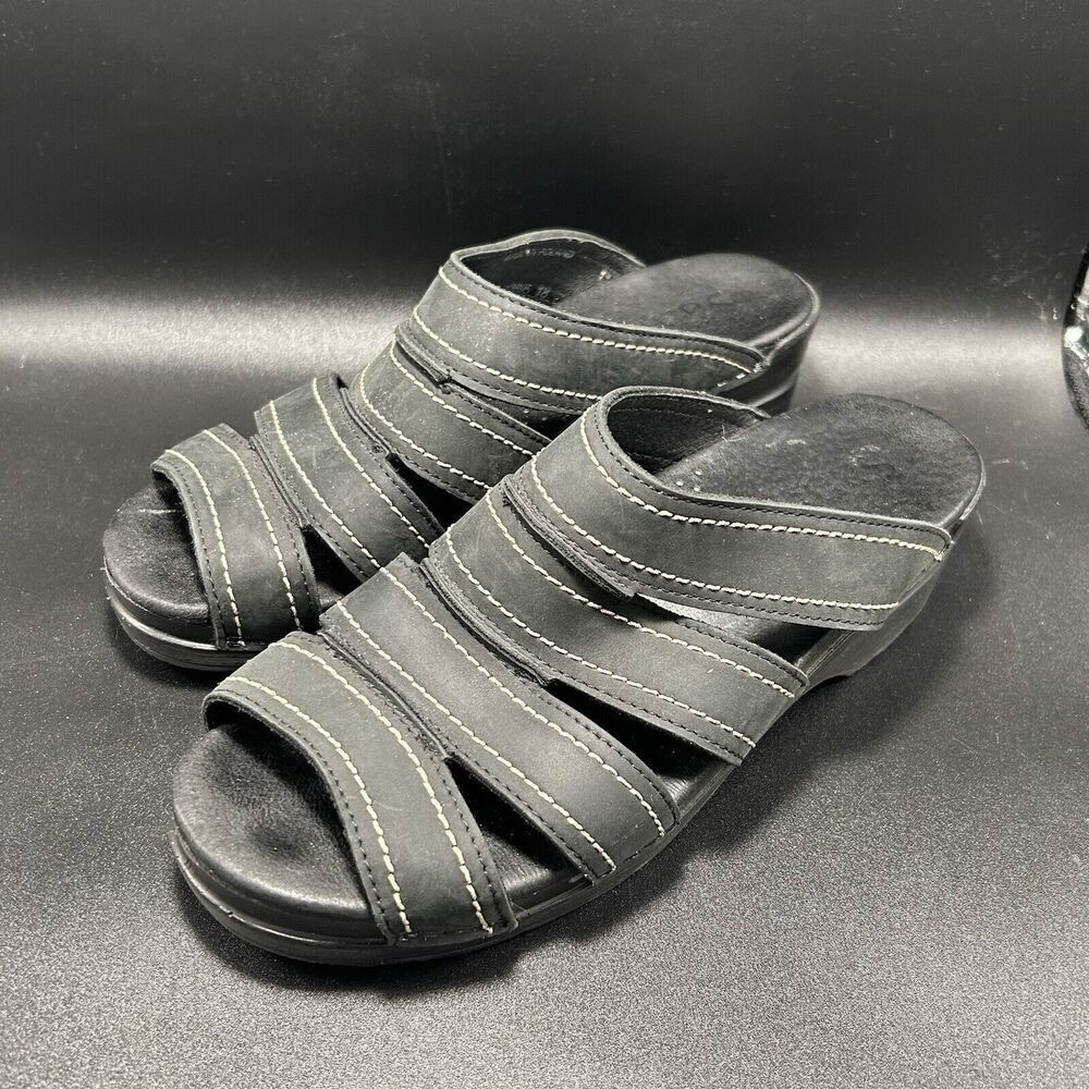 Sanita Clog Sandals Women's 41 Solid Black Slip On Strappy Open Toe